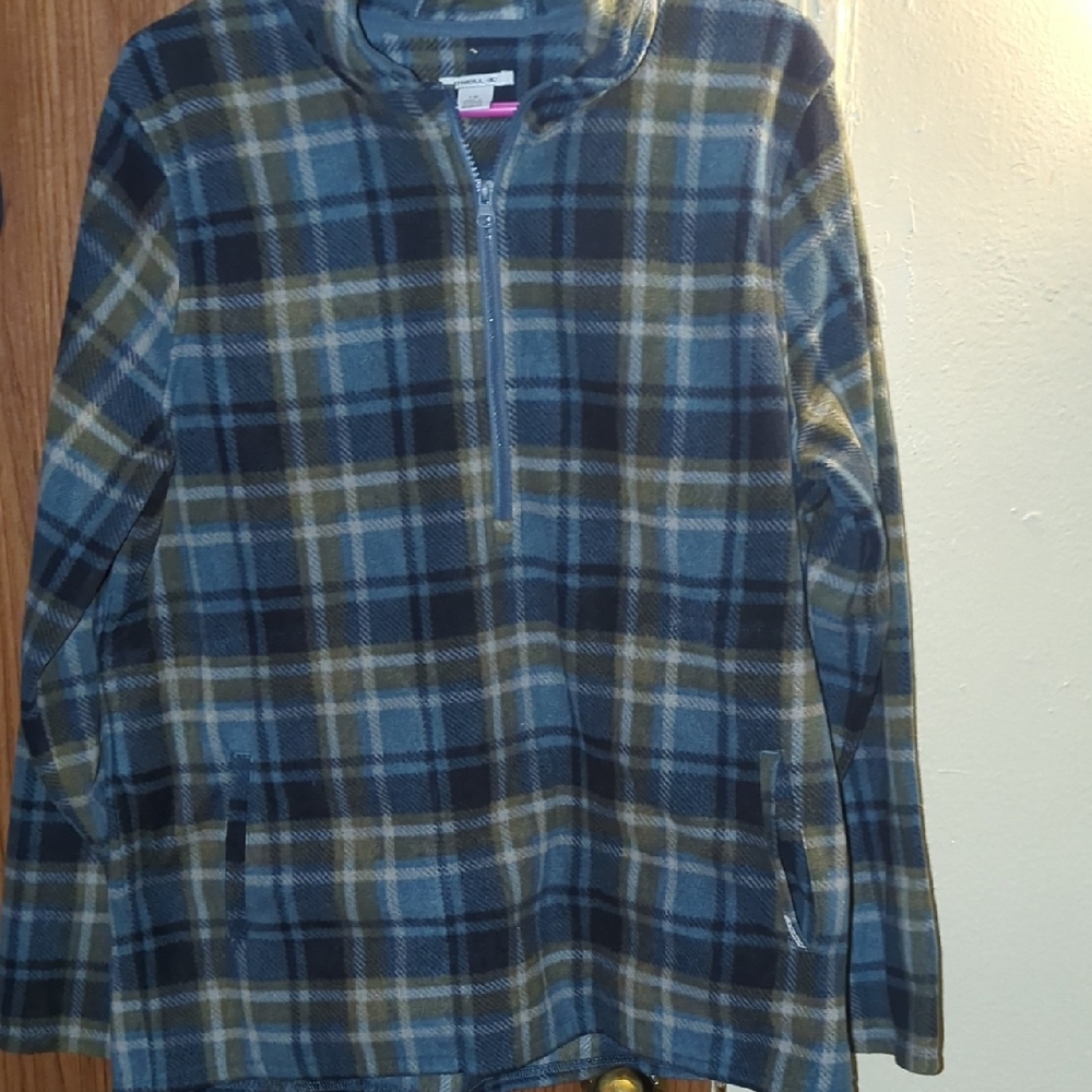 Plaid Quarter-Zip Hoody in Blue and Tan